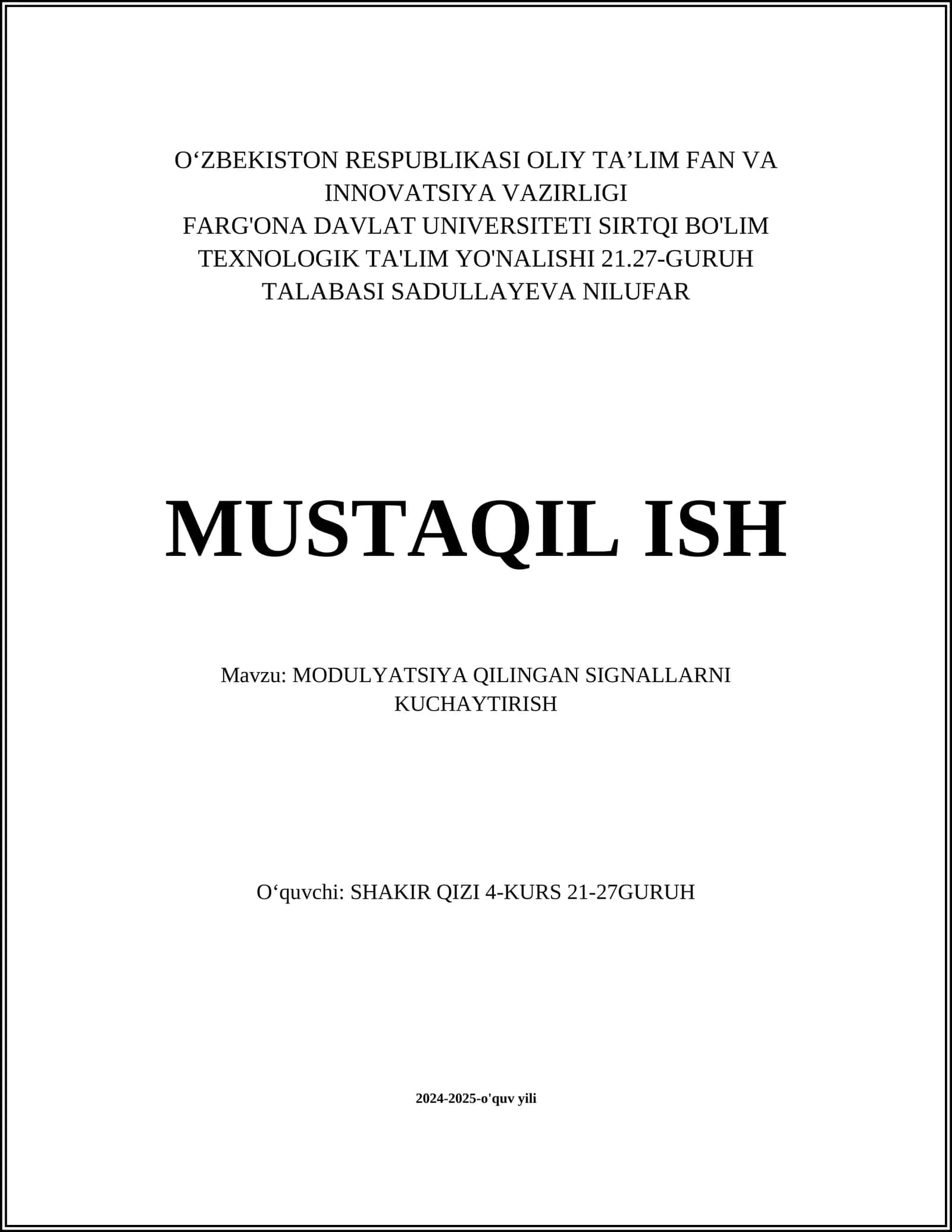 MODULYATSIYA QILINGAN SIGNALLARNI KUCHAYTIRISH