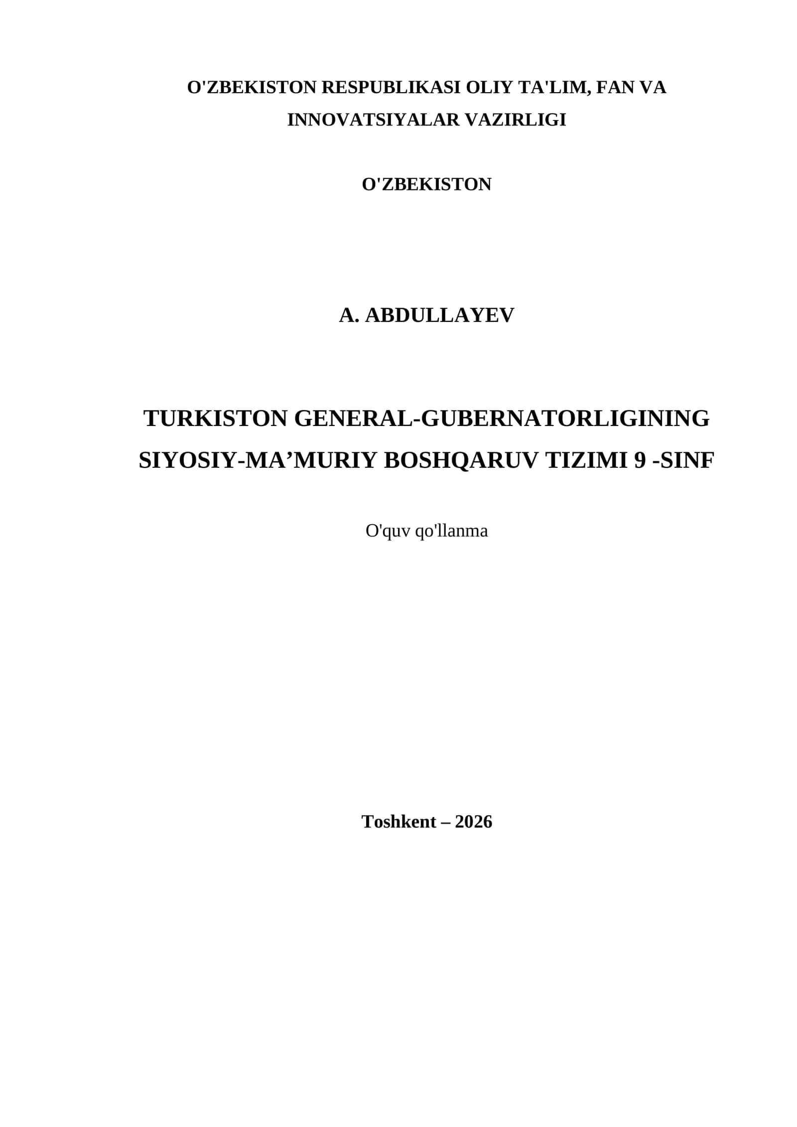 TURKISTON GENERAL-GUBERNATORLIGINING SIYOSIY-MA’MURIY BOSHQARUV TIZIMI 9 -SINF