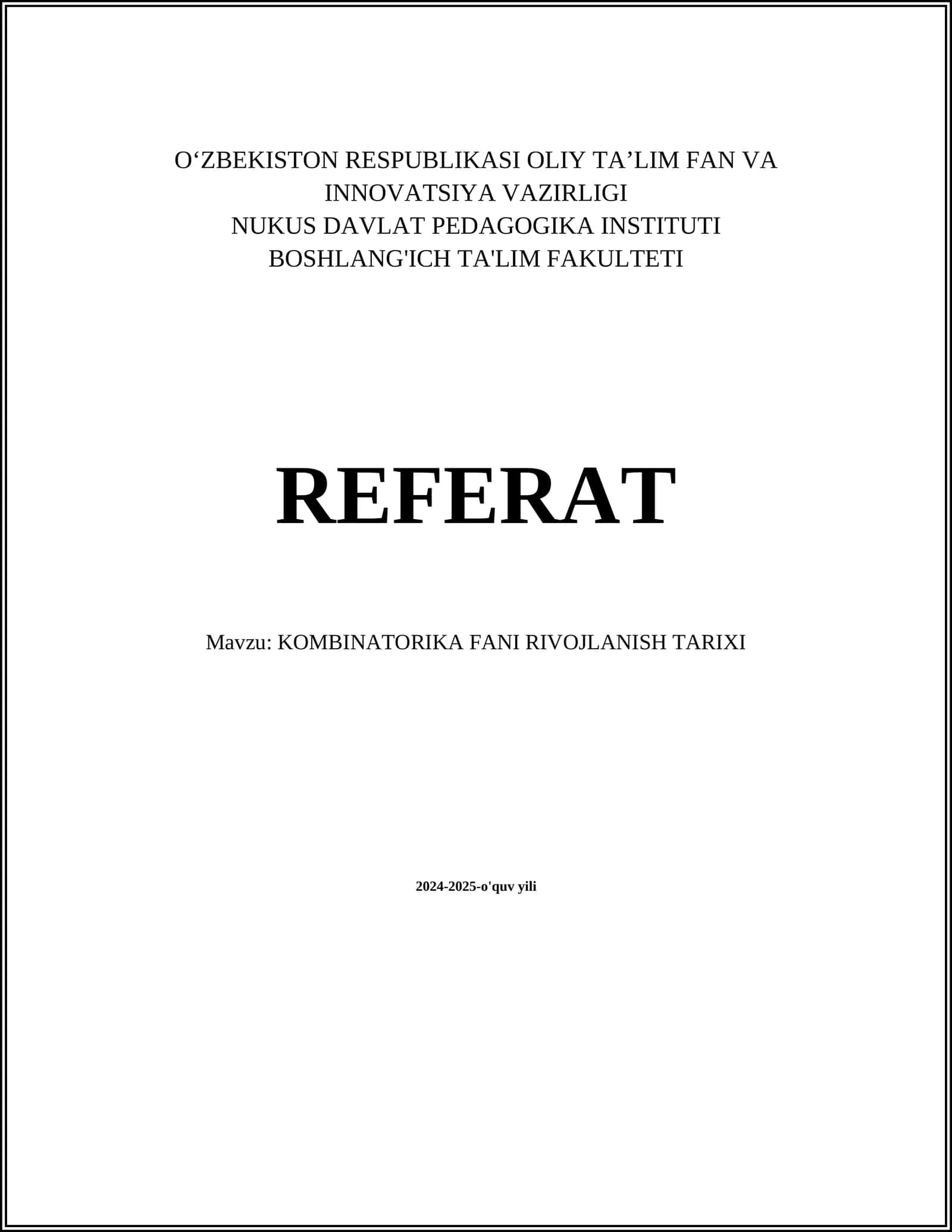 KOMBINATORIKA FANI RIVOJLANISH TARIXI
