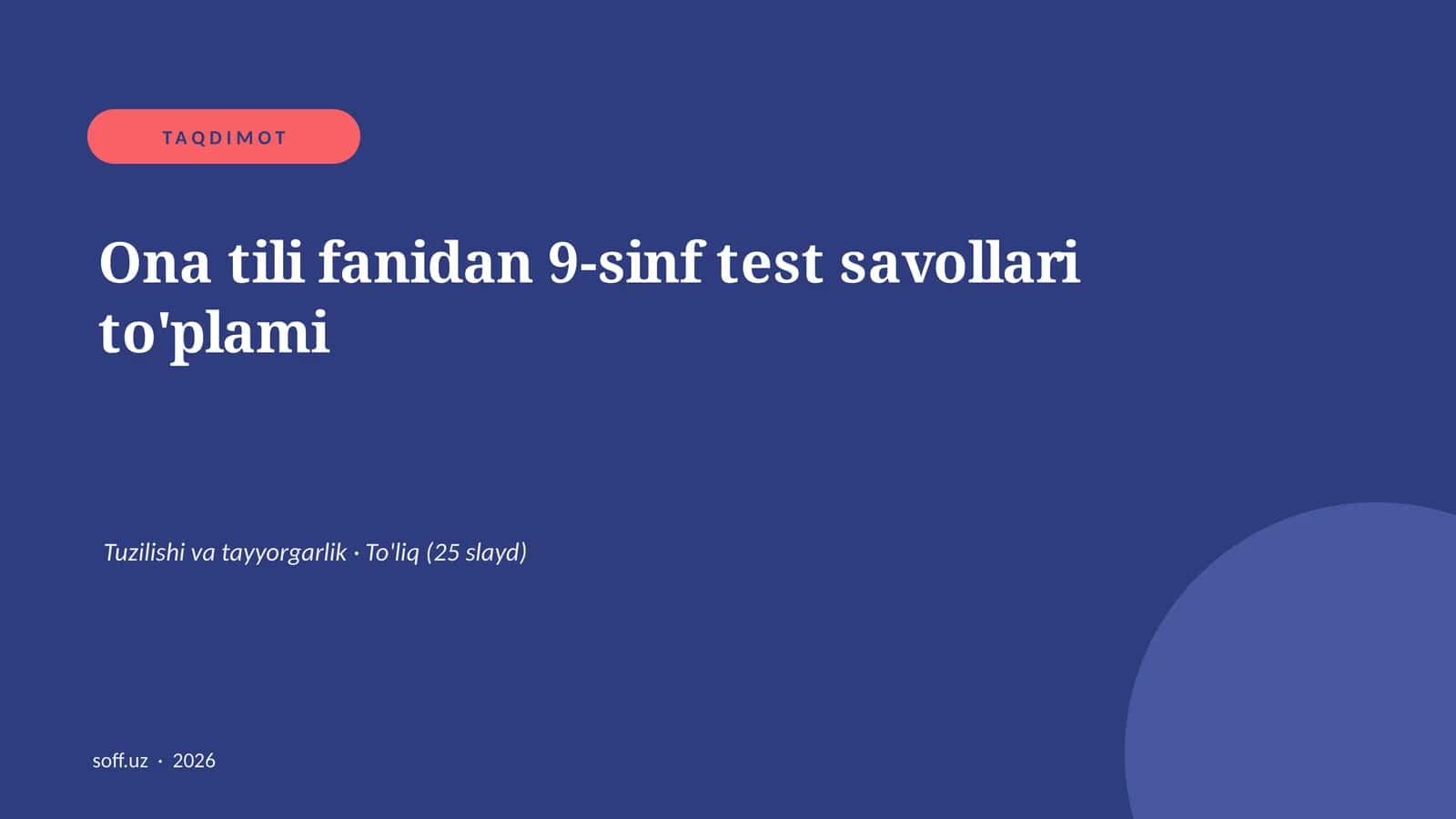 Ona tili fanidan 9-sinf test savollari to'plami