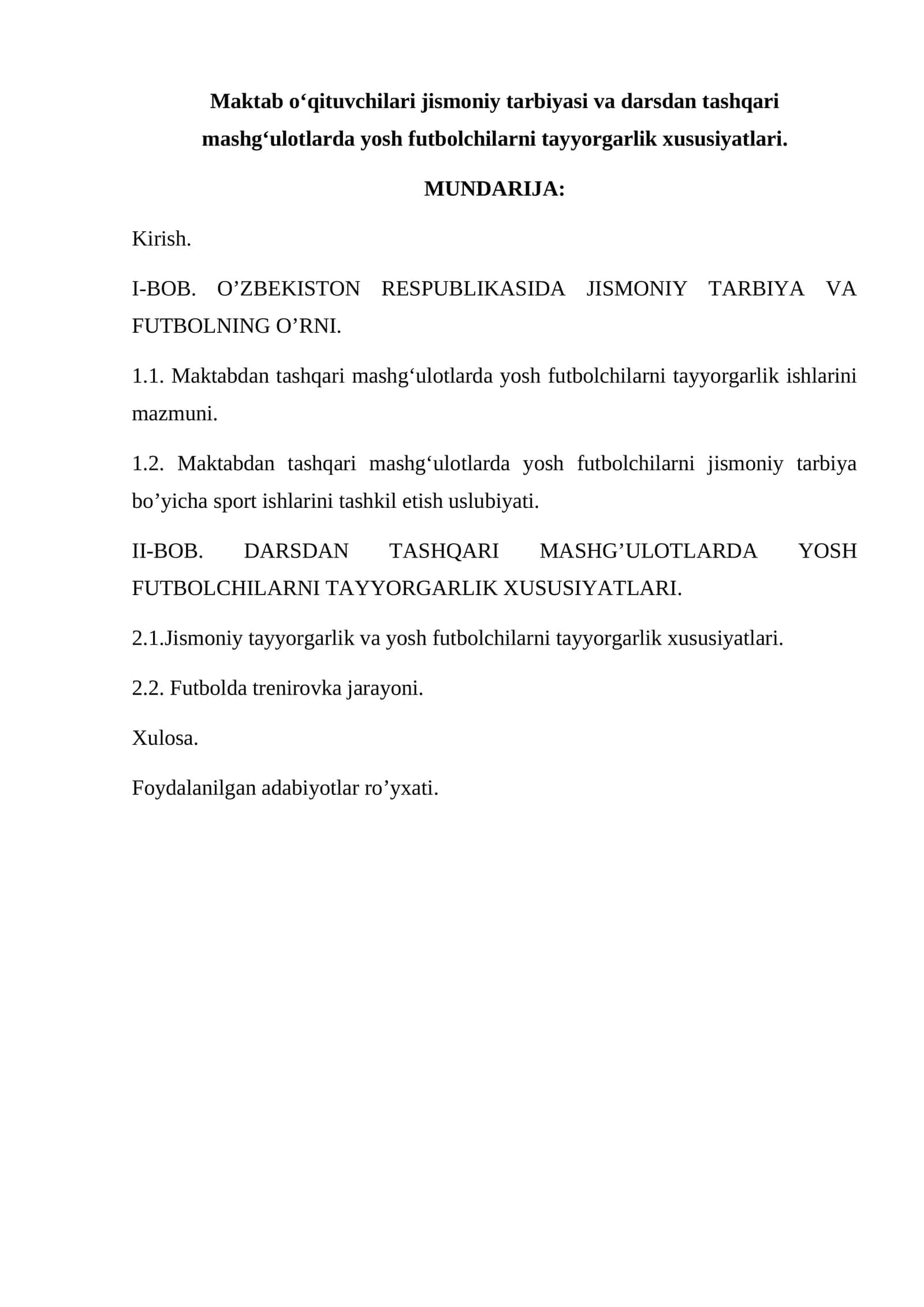 Maktab o‘qituvchilari jismoniy tarbiyasi va darsdan tashqari mashg‘ulotlarda yosh futbolchilarni tayyorgarlik xususiyatlari