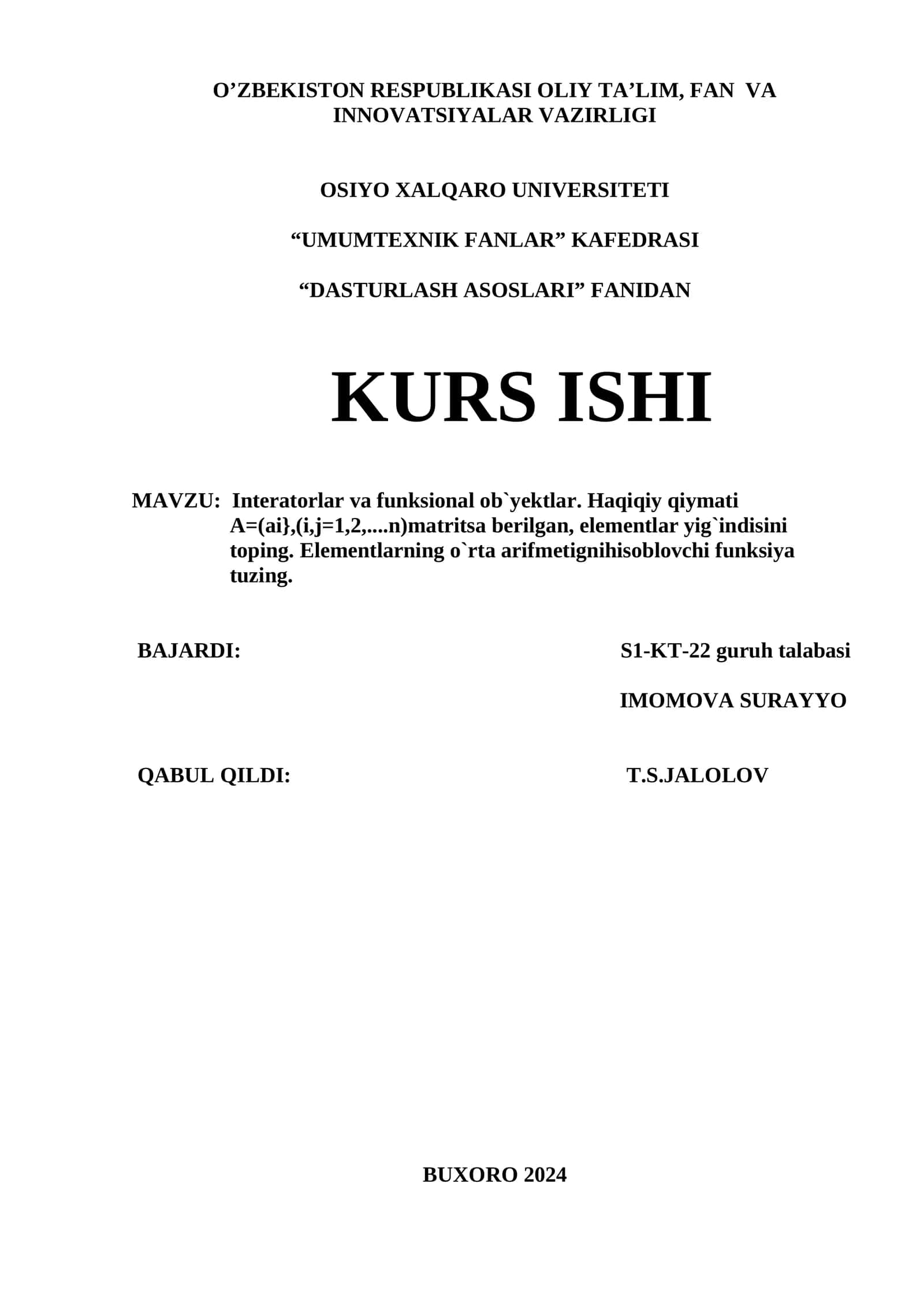 Interatorlar va funksional ob`yektlar. Haqiqiy qiymati