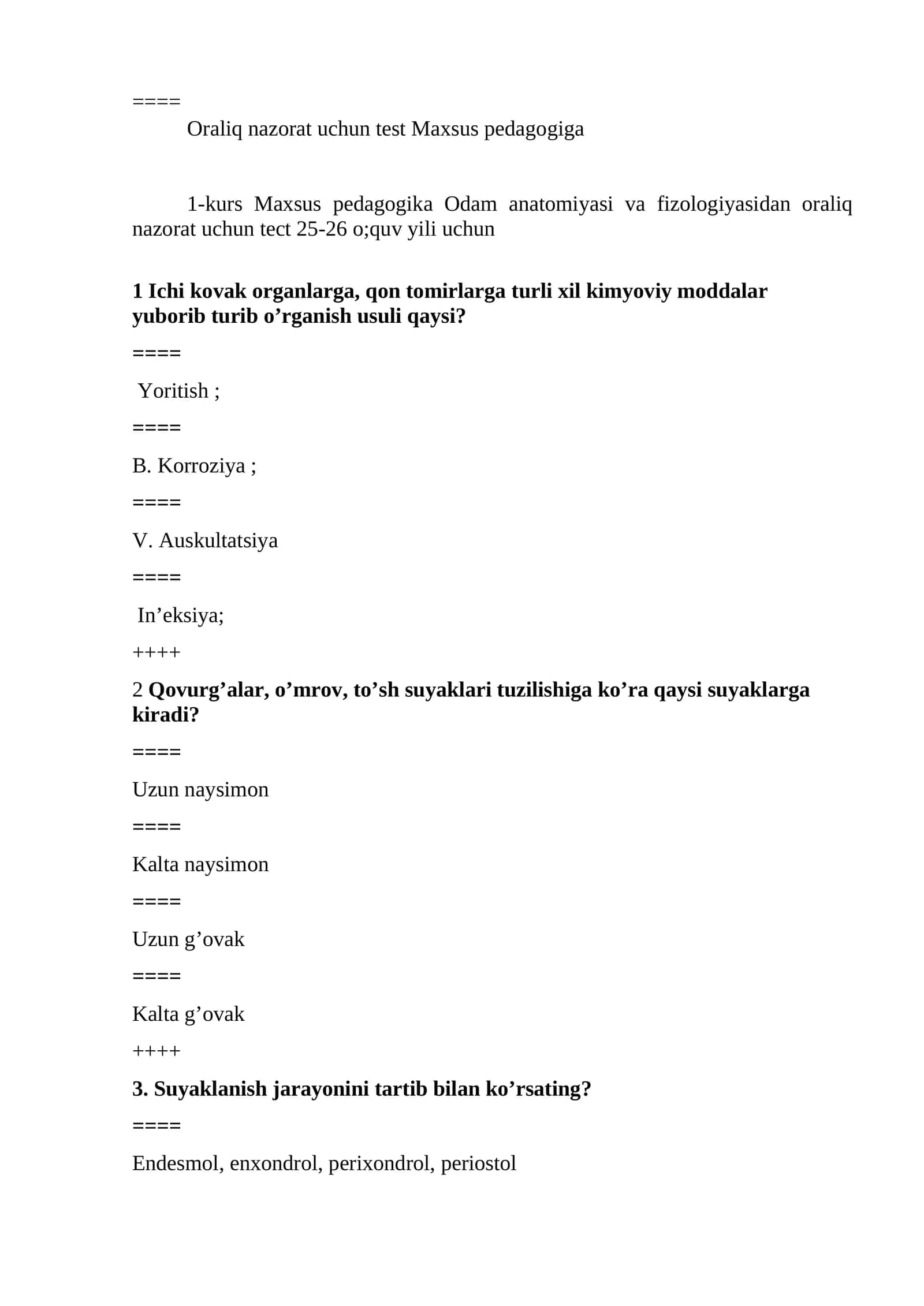 Oraliq nazorat uchun test Maxsus pedagogiga