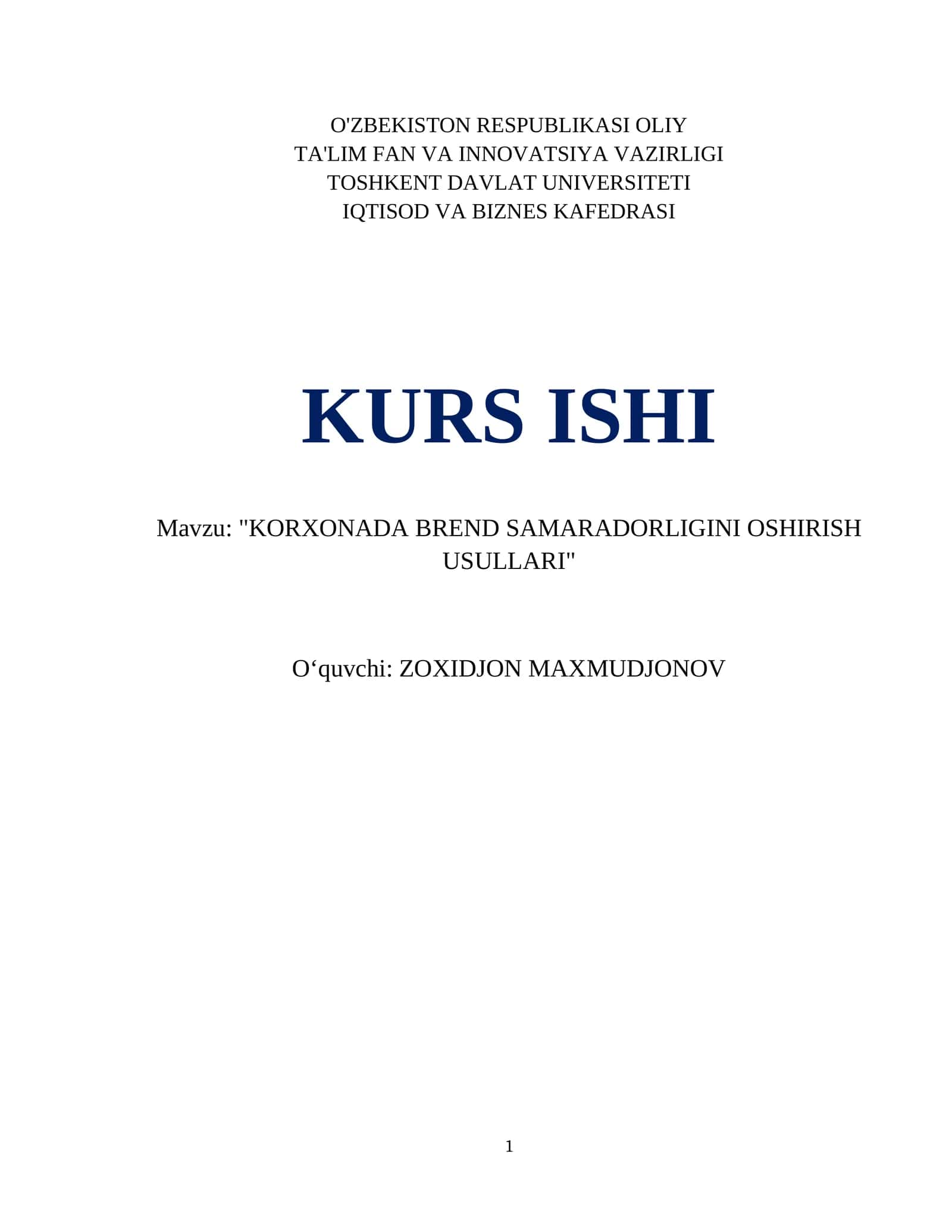 "KORXONADA BREND SAMARADORLIGINI OSHIRISH USULLARI"