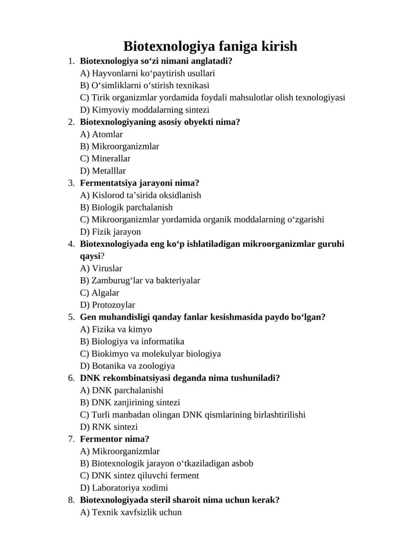Biotexnologiya faniga kirish