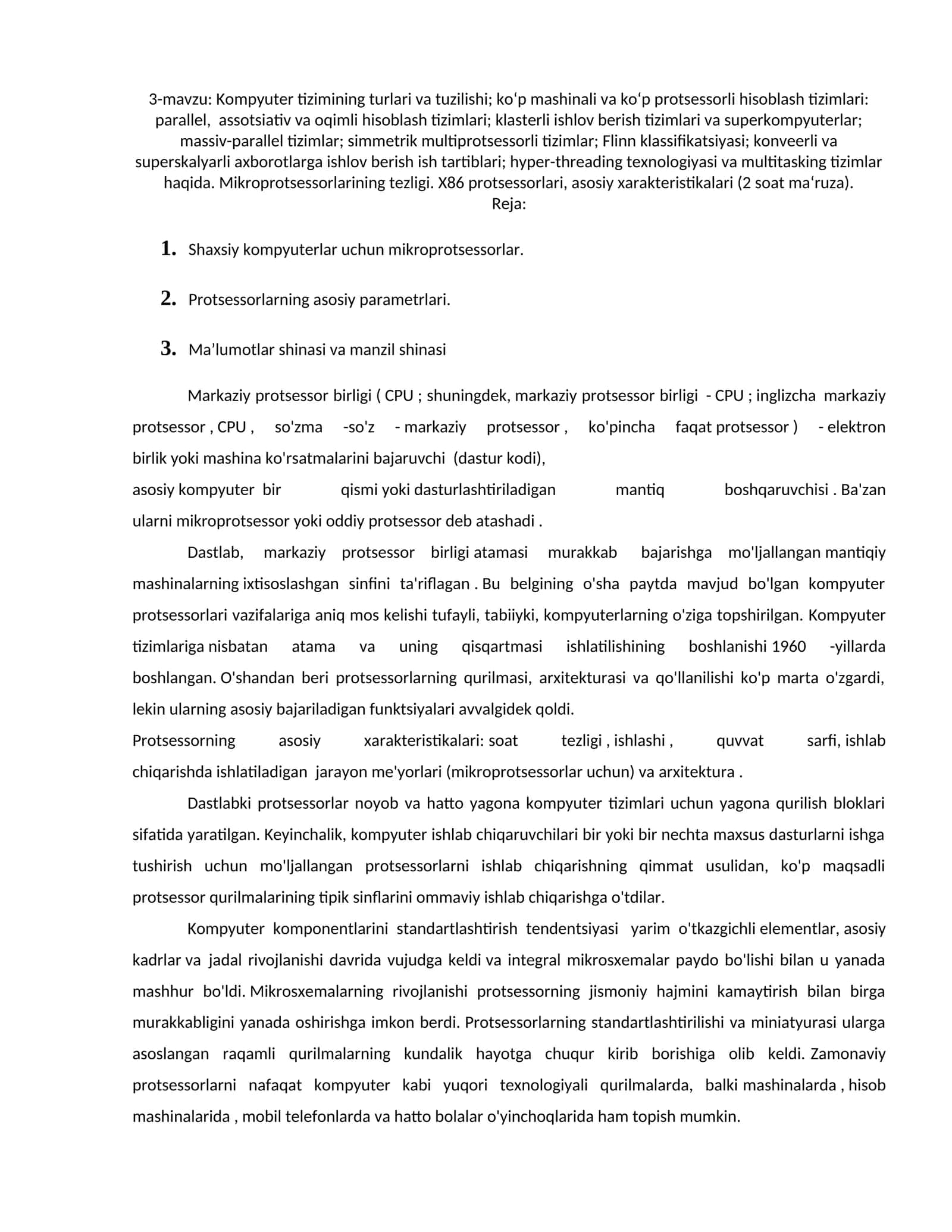 Kompyuter tizimining turlari va tuzilishi