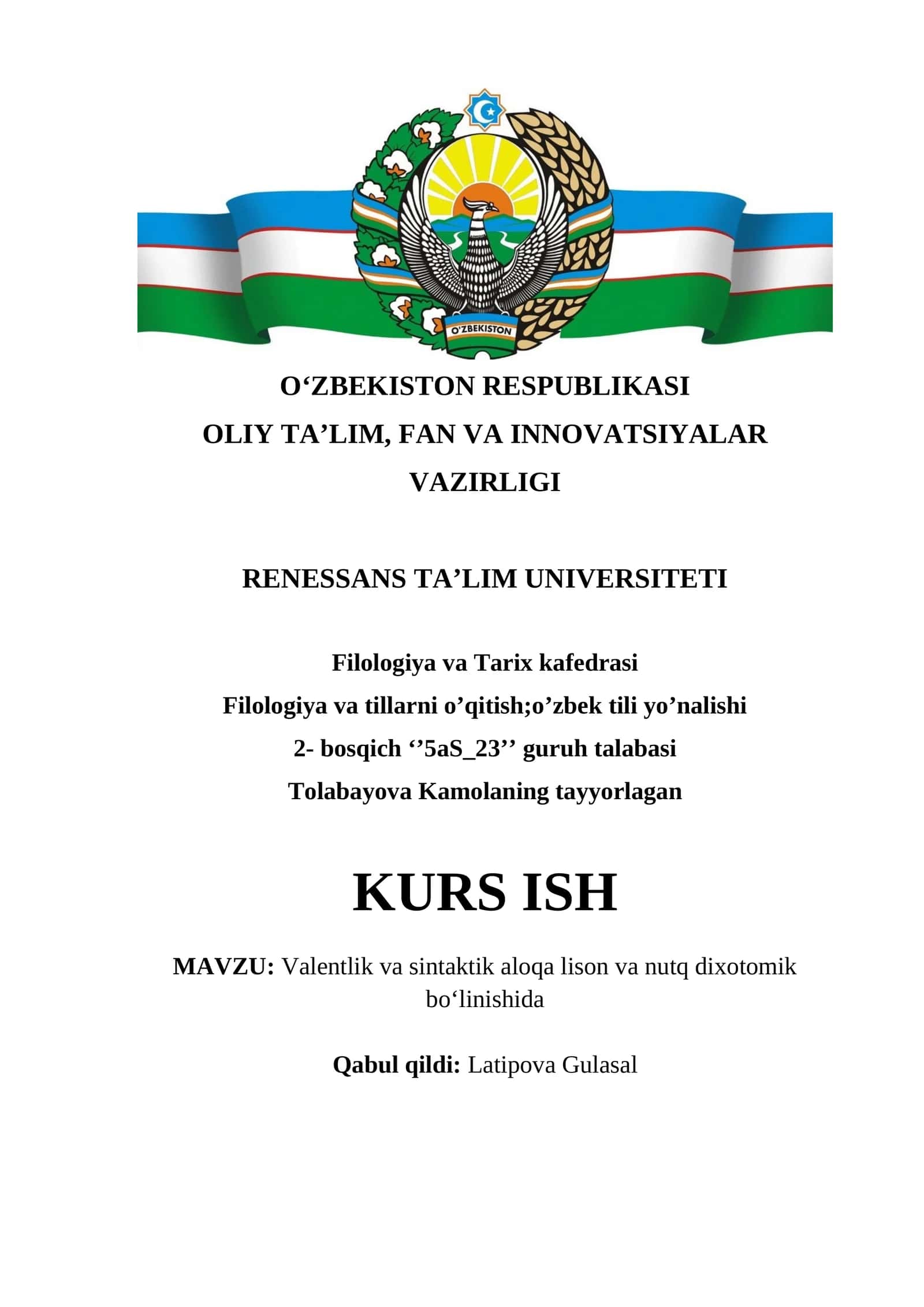 Valentlik va sintaktik aloqa lison va nutq dixotomik boʻlinishida