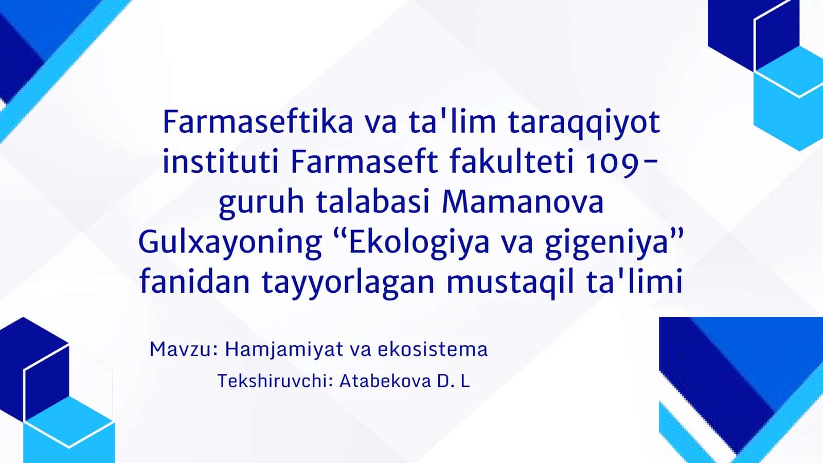 Hamjamiyat va ekosistema