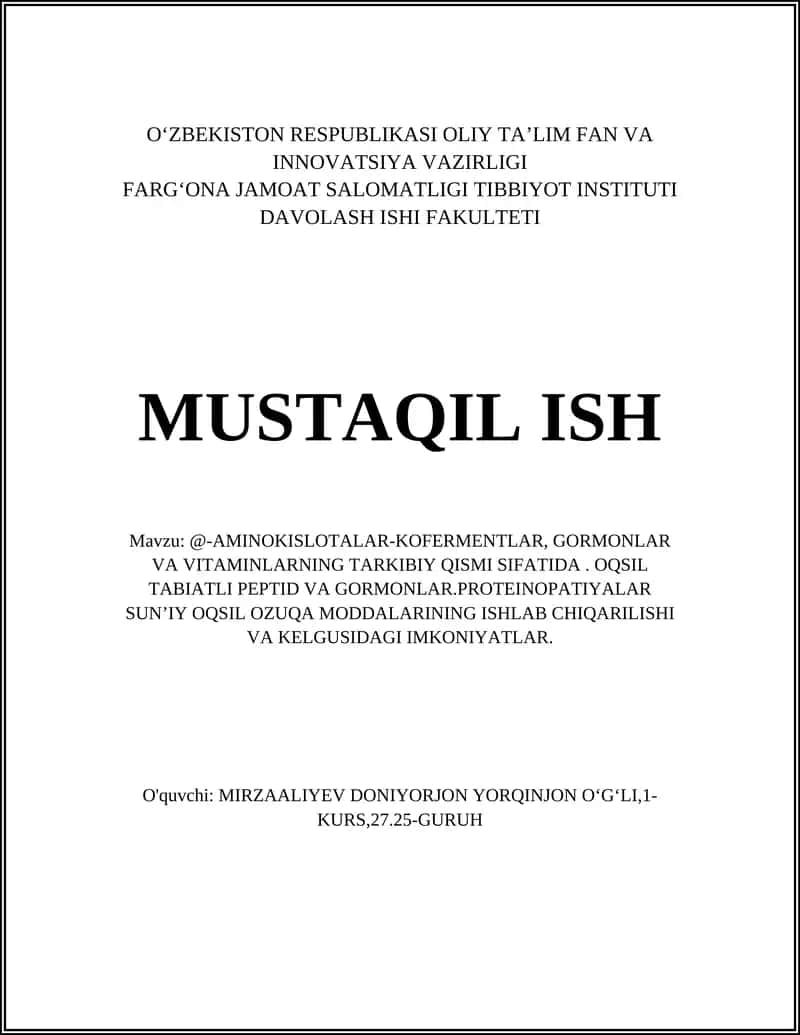 Aminokislotalar, Kofermentlar, Gormonlar va Vitaminlarning Tarkibiy Qismi Sifatida