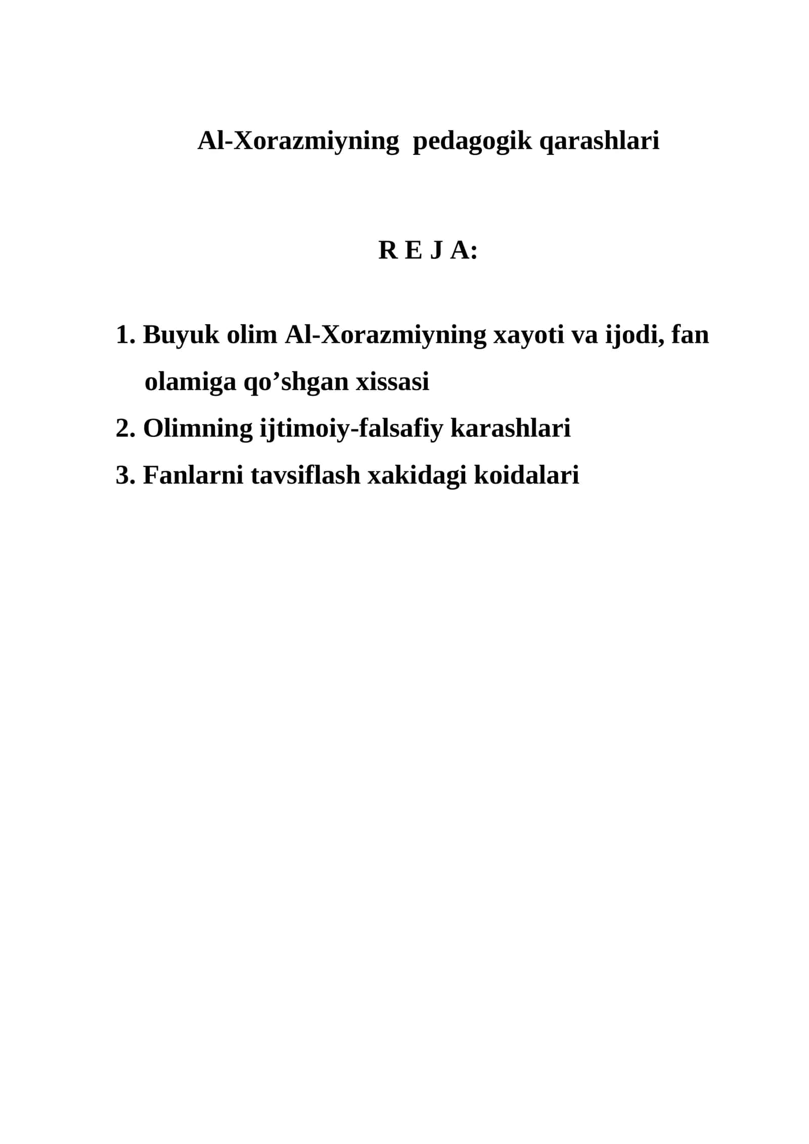 Al-Xorazmiyning pedagogik qarashlari