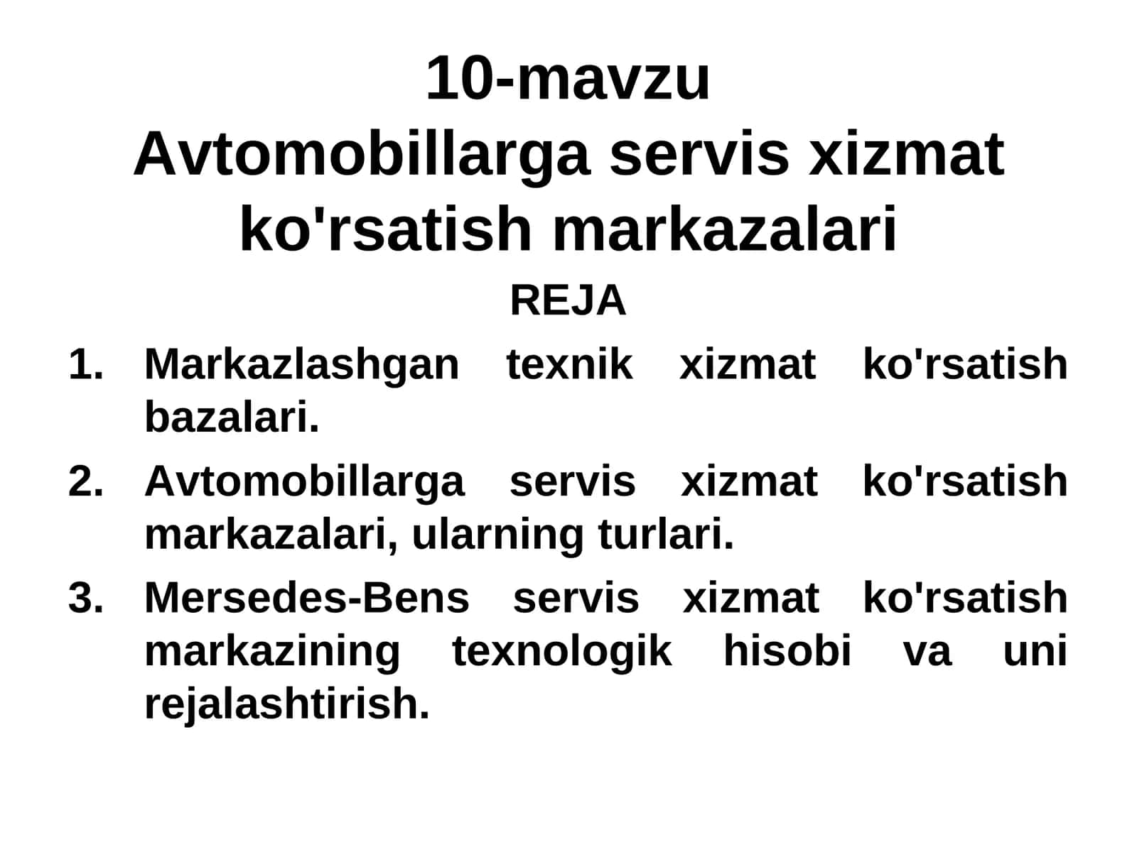 Avtomobillarga servis xizmat ko'rsatish markazalari
