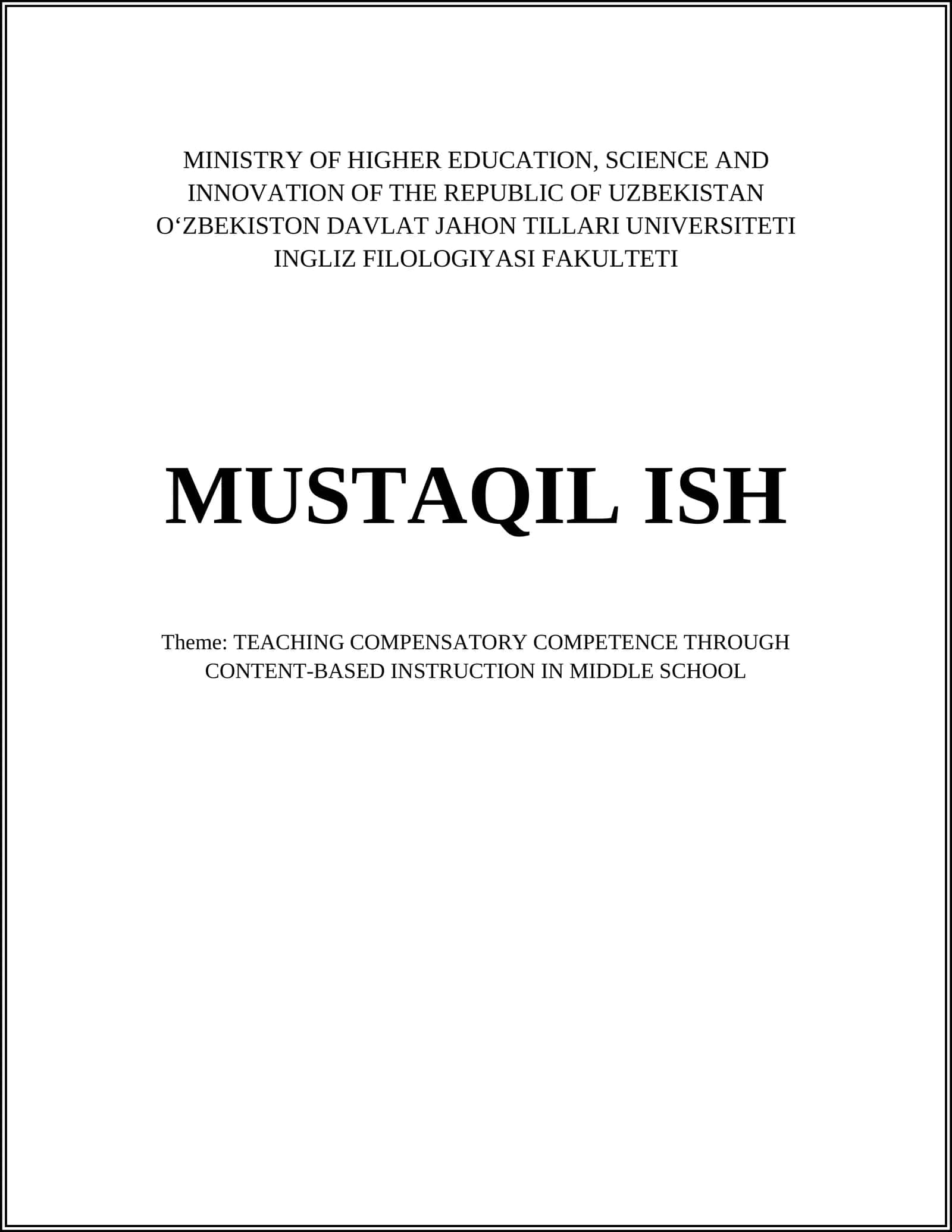 TEACHING COMPENSATORY COMPETENCE THROUGH CONTENT-BASED INSTRUCTION IN MIDDLE SCHOOL