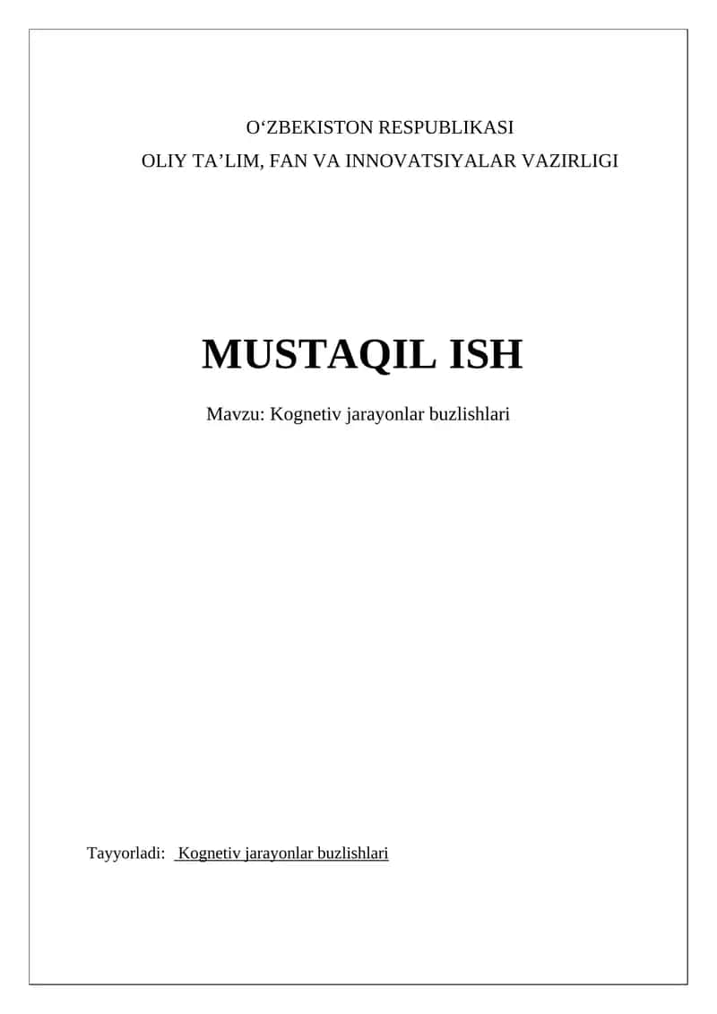 Kognetiv jarayonlar buzlishlari