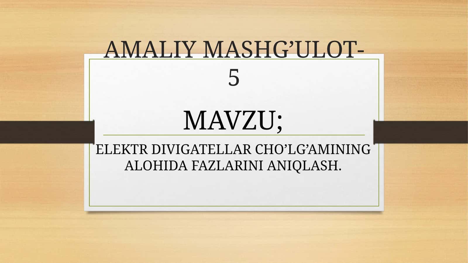 ELEKTR DIVIGATELLAR CHO’LG’AMINING ALOHIDA FAZLARINI ANIQLASH