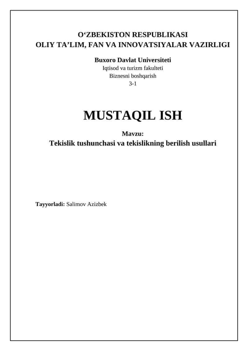Mavzu: Tekislik tushunchasi va tekislikning berilish usullari