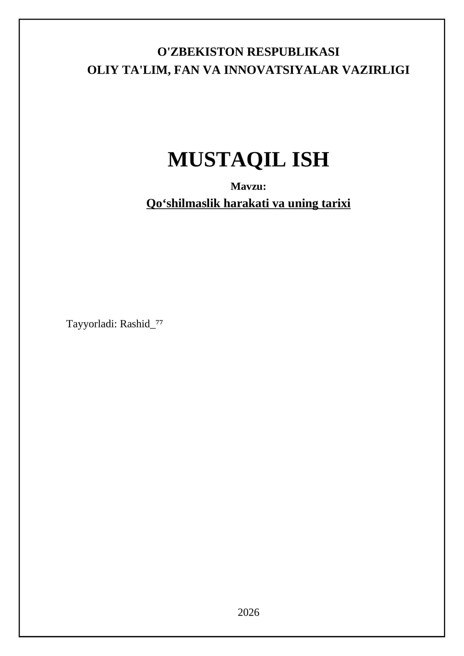 Qoʻshilmaslik harakati va uning tarixi