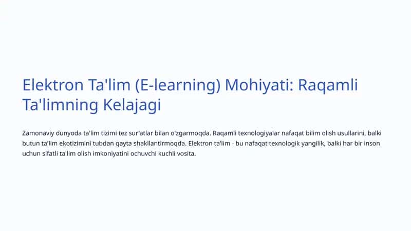 Elektron Ta'lim (E-learning)