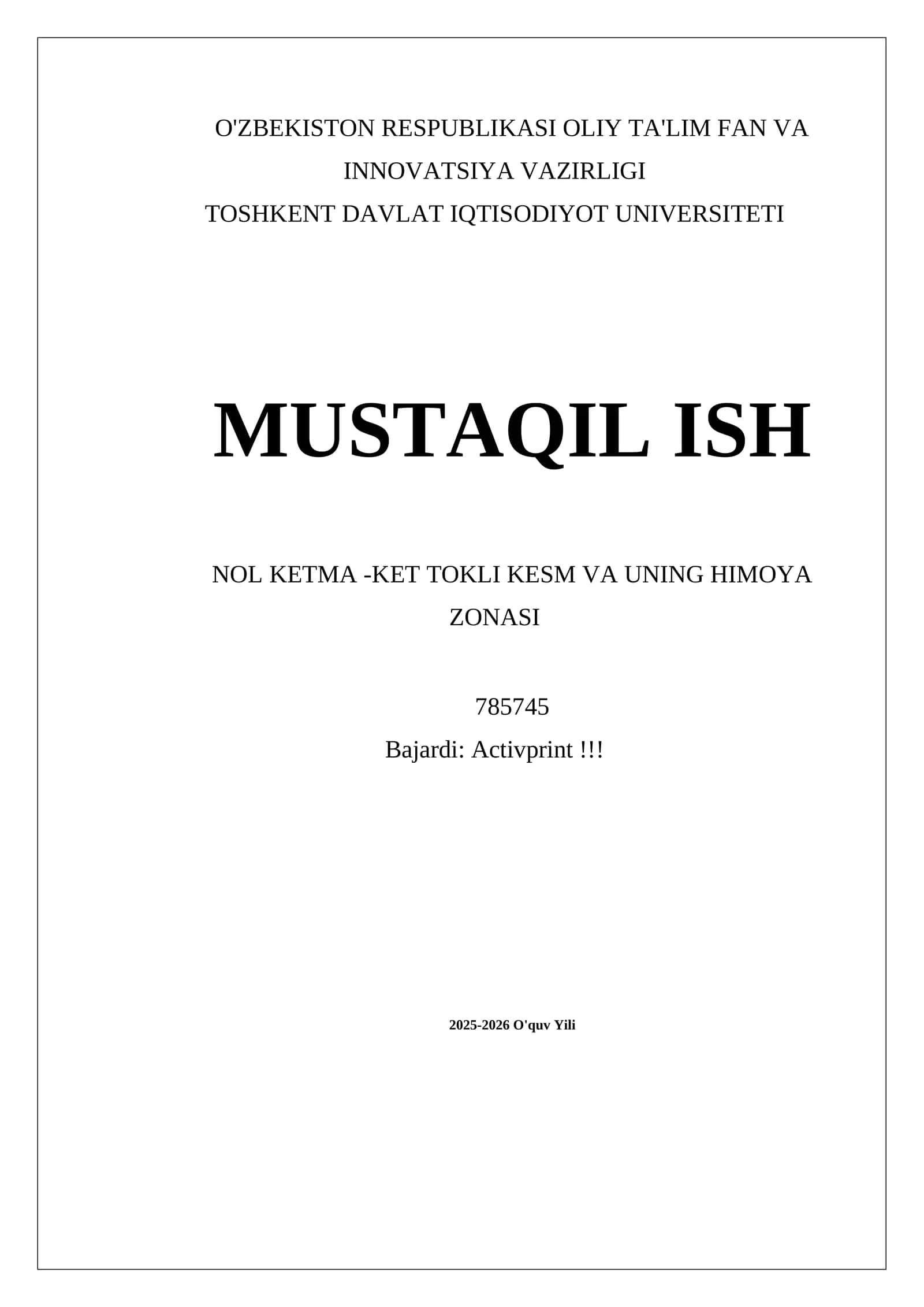 NOL KETMA -KET TOKLI KESM VA UNING HIMOYA ZONASI