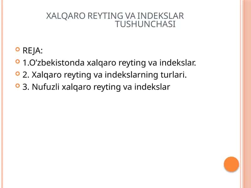 XALQARO REYTING VA INDEKSLAR TUSHUNCHASI