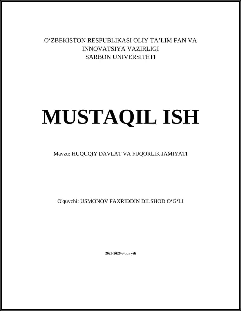 HUQUQIY DAVLAT VA FUQORLIK JAMIYATI
