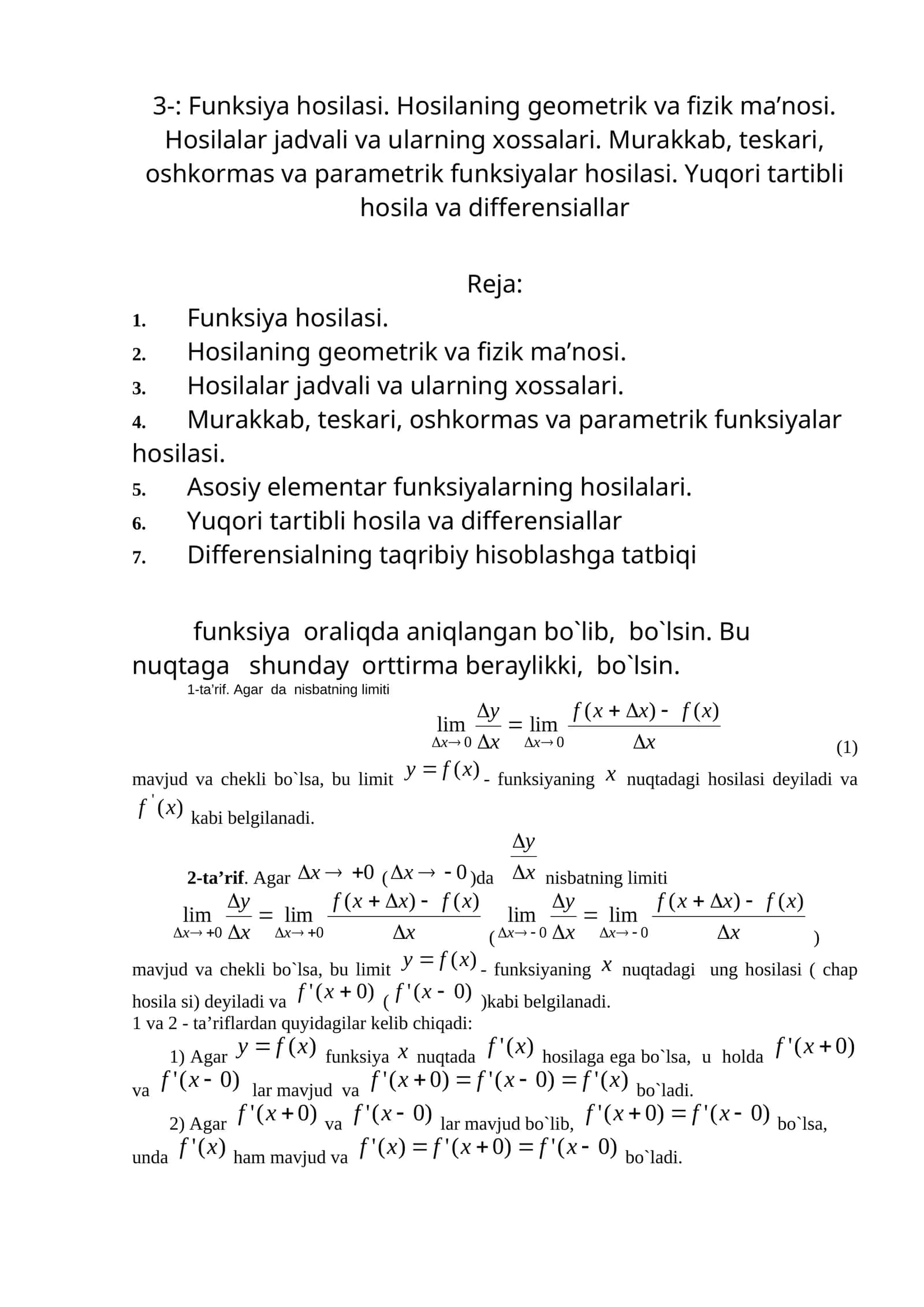 Funksiya hosilasi