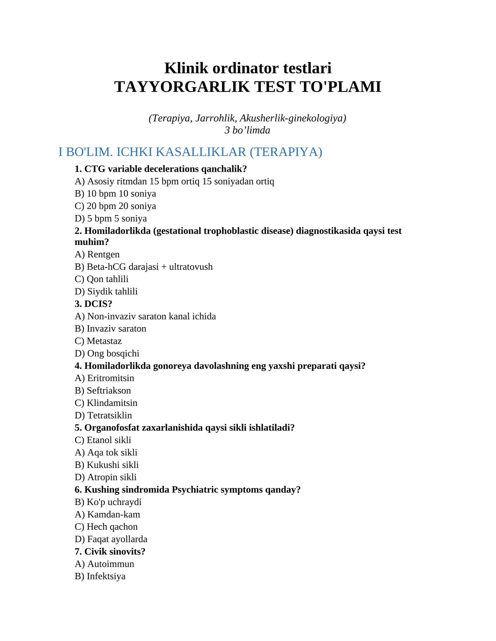 Klinik ordinator testlari