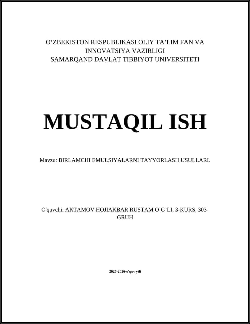BIRLAMCHI EMULSIYALARNI TAYYORLASH USULLARI