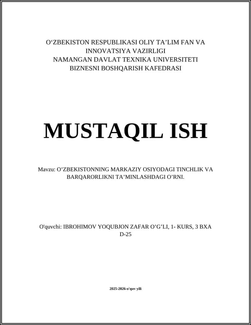 O'zbekistonning mintaqaviy diplomatiyasi va tinchlikni mustahkamlashdagi roli