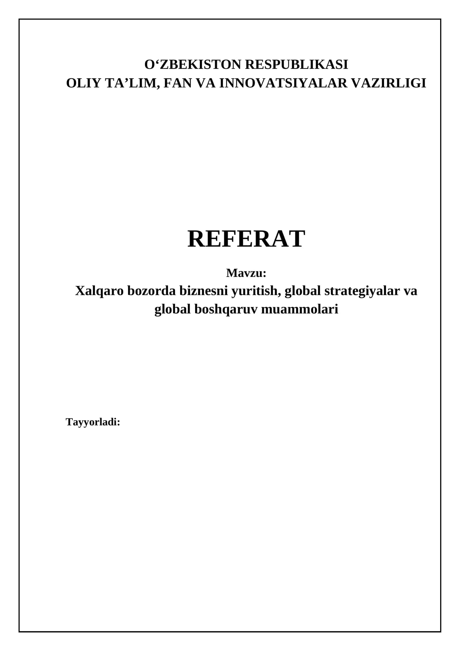 Xalqaro Bozorda Biznesni Yuritish