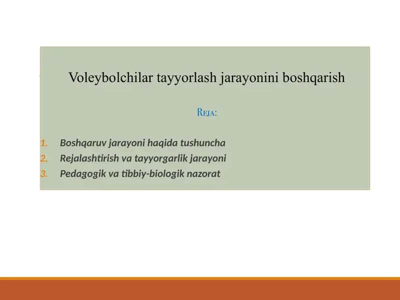 Voleybolchilar tayyorlash jarayonini boshqarish