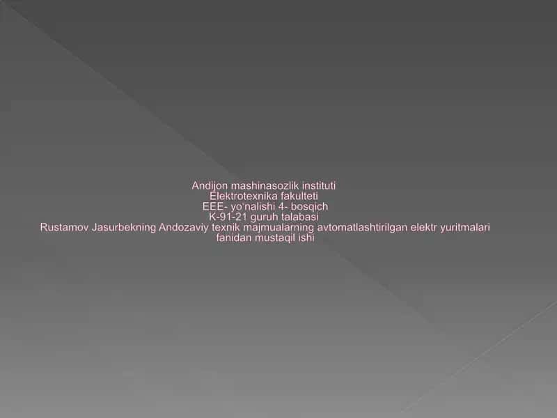 Burg’ulovchi dastgohning bosh elektr yuritmasi, uzatish va yordamchi elektr yuritmalari bilan tanishish