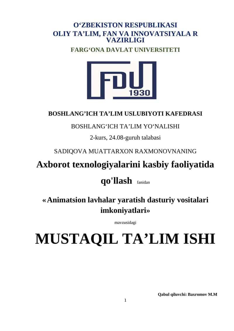 Animatsion lavhalar yaratish dasturiy vositalari imkoniyatlari
