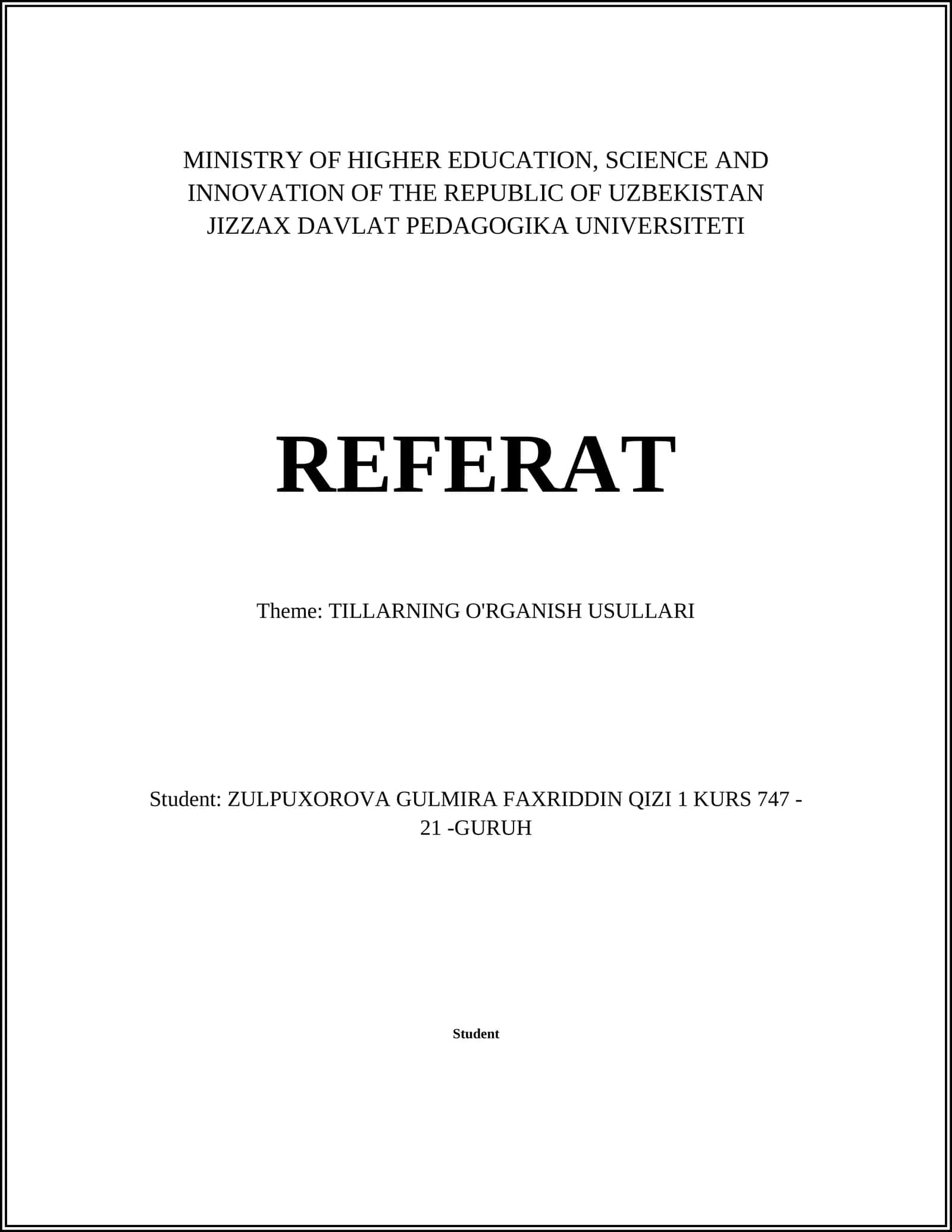 TILLARNING O'RGANISH USULLARI