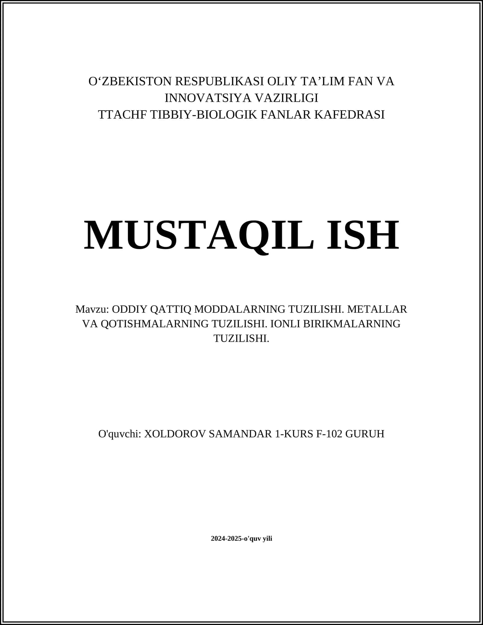 Oddiy qattiq moddalarning kristall tuzilishi