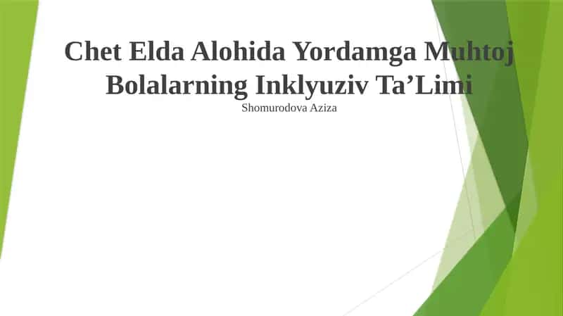 Chet Elda Alohida Yordamga Muhtoj Bolalarning Inklyuziv Ta’Limi