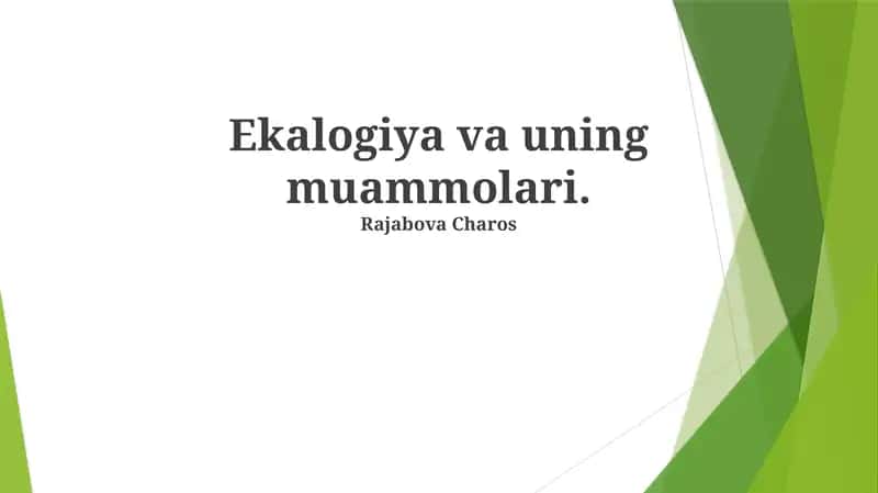 Ekologiya va uning muammolari