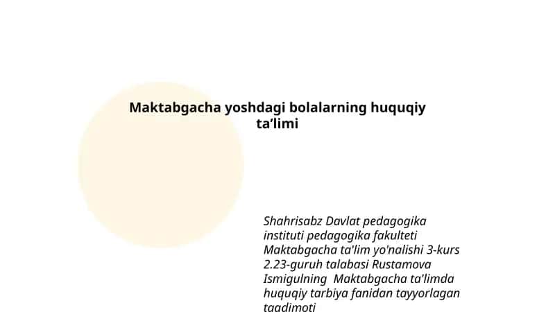 Maktabgacha yoshdagi bolalarning huquqiy taʼlimi