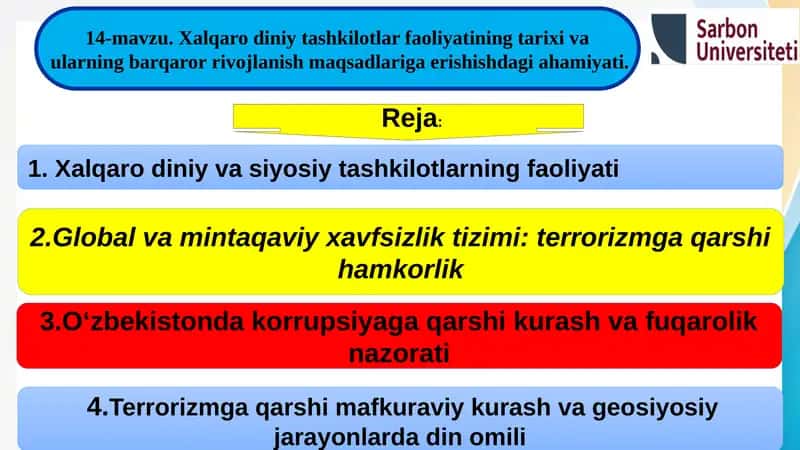 Xalqaro diniy va siyosiy tashkilotlarning faoliyati