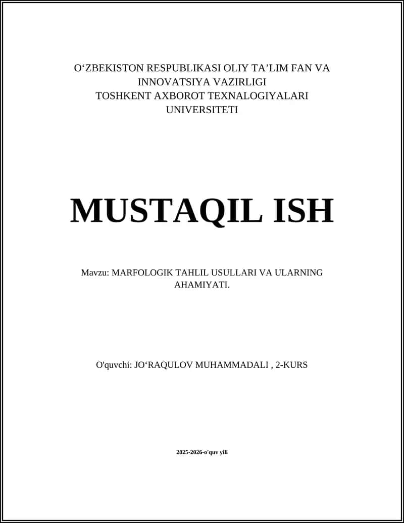 MARFOLOGIK TAHLIL USULLARI VA ULARNING AHAMIYATI