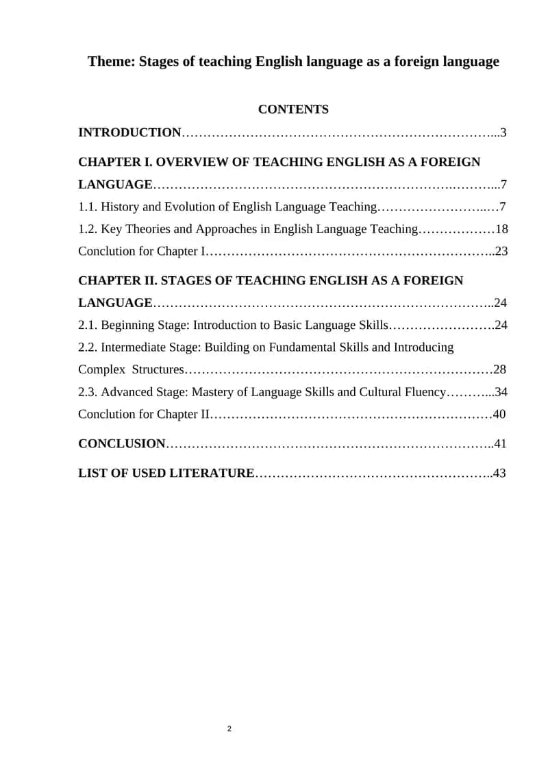 Stages of teaching English language as a foreign language