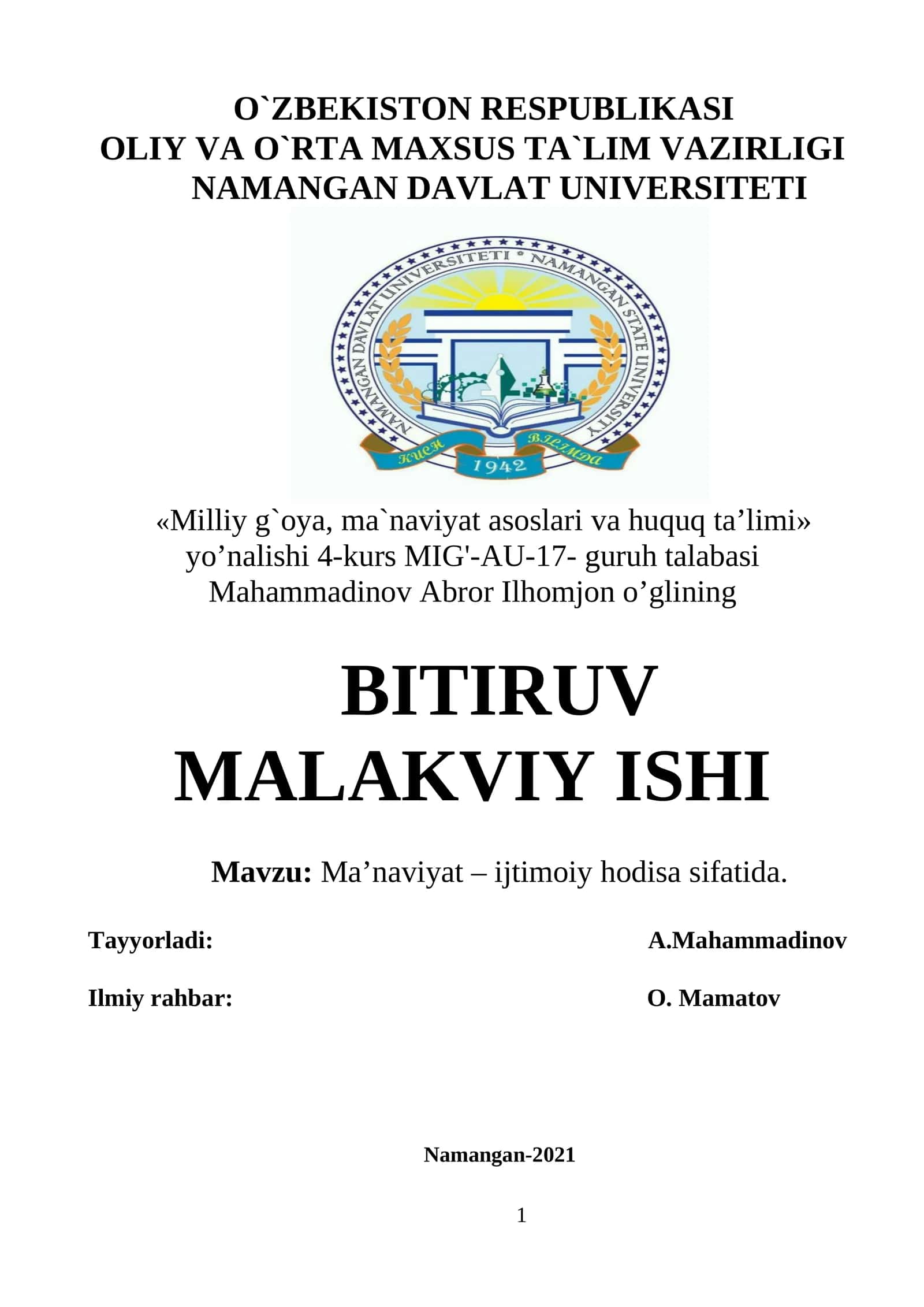 Ma’naviyat – ijtimoiy hodisa sifatida