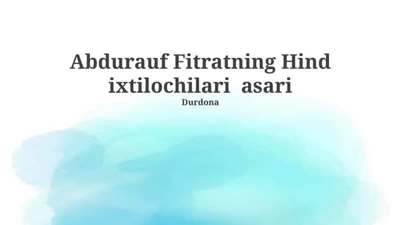 Fitratning Hind ixtilochilari asari