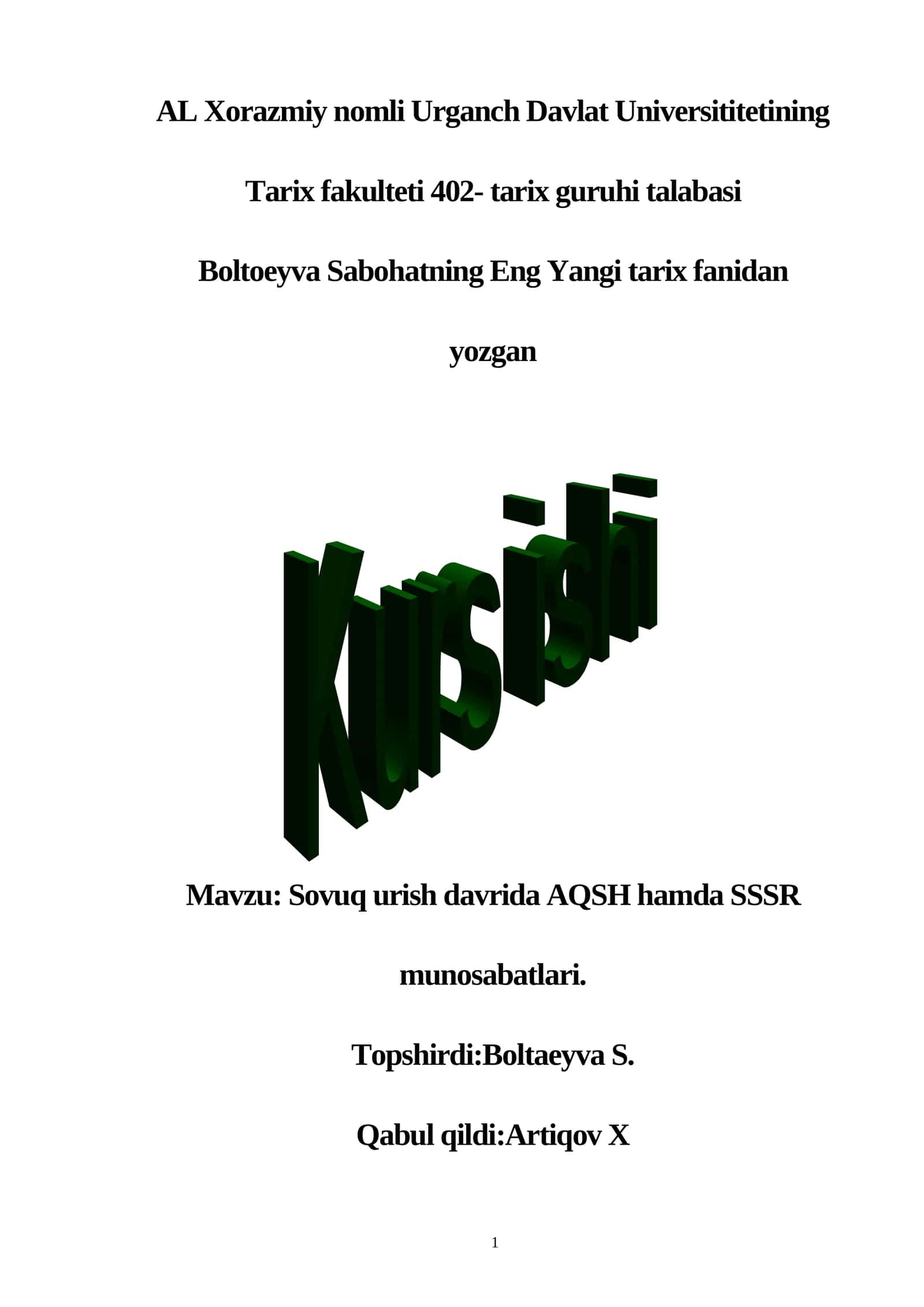 Sovuq urish davrida AQSH hamda SSSR munosabatlari