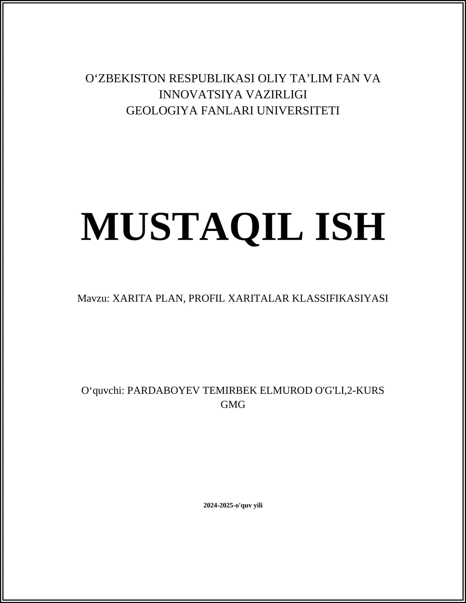 XARITA PLAN, PROFIL XARITALAR KLASSIFIKASIYASI