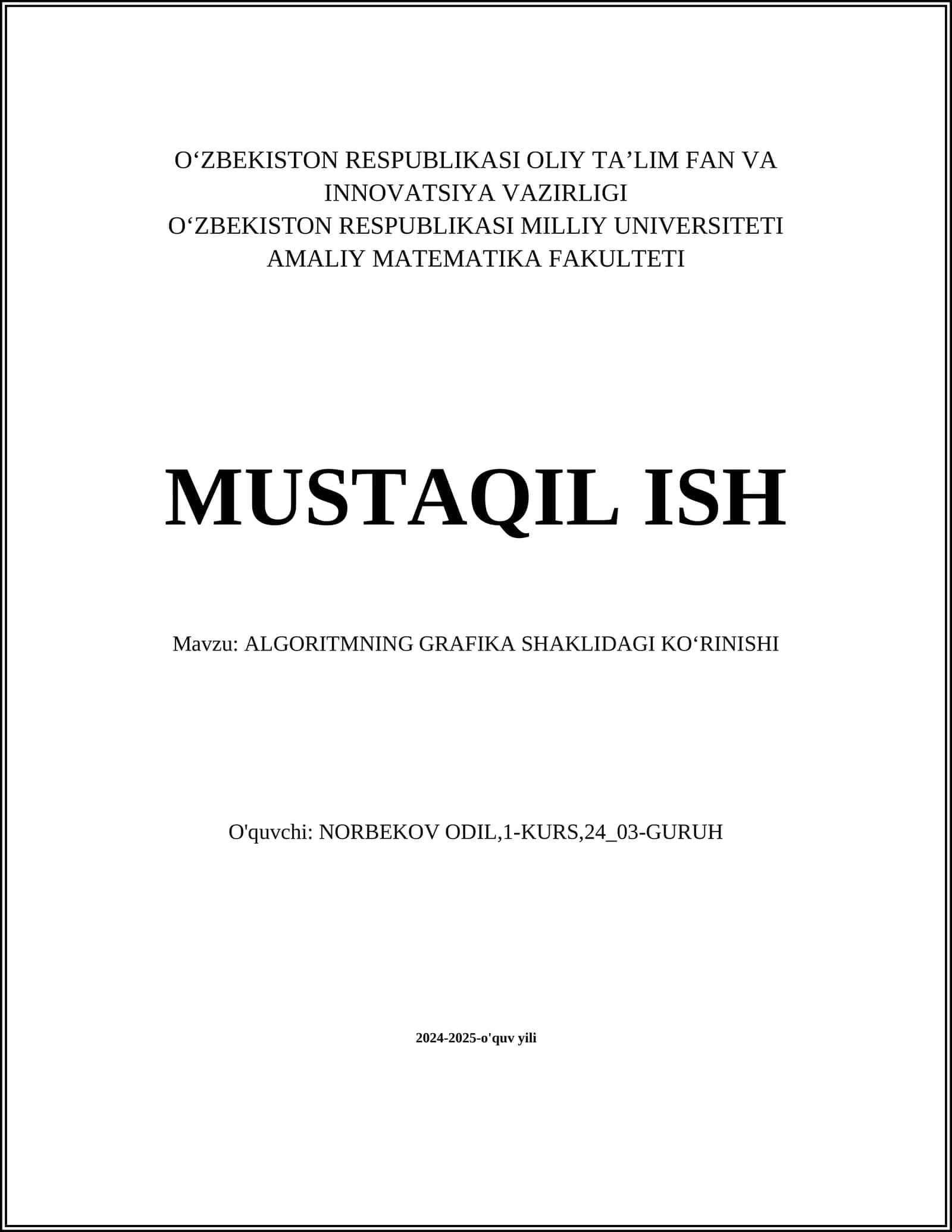 ALGORITMNING GRAFIKA SHAKLIDAGI KOʻRINISHI