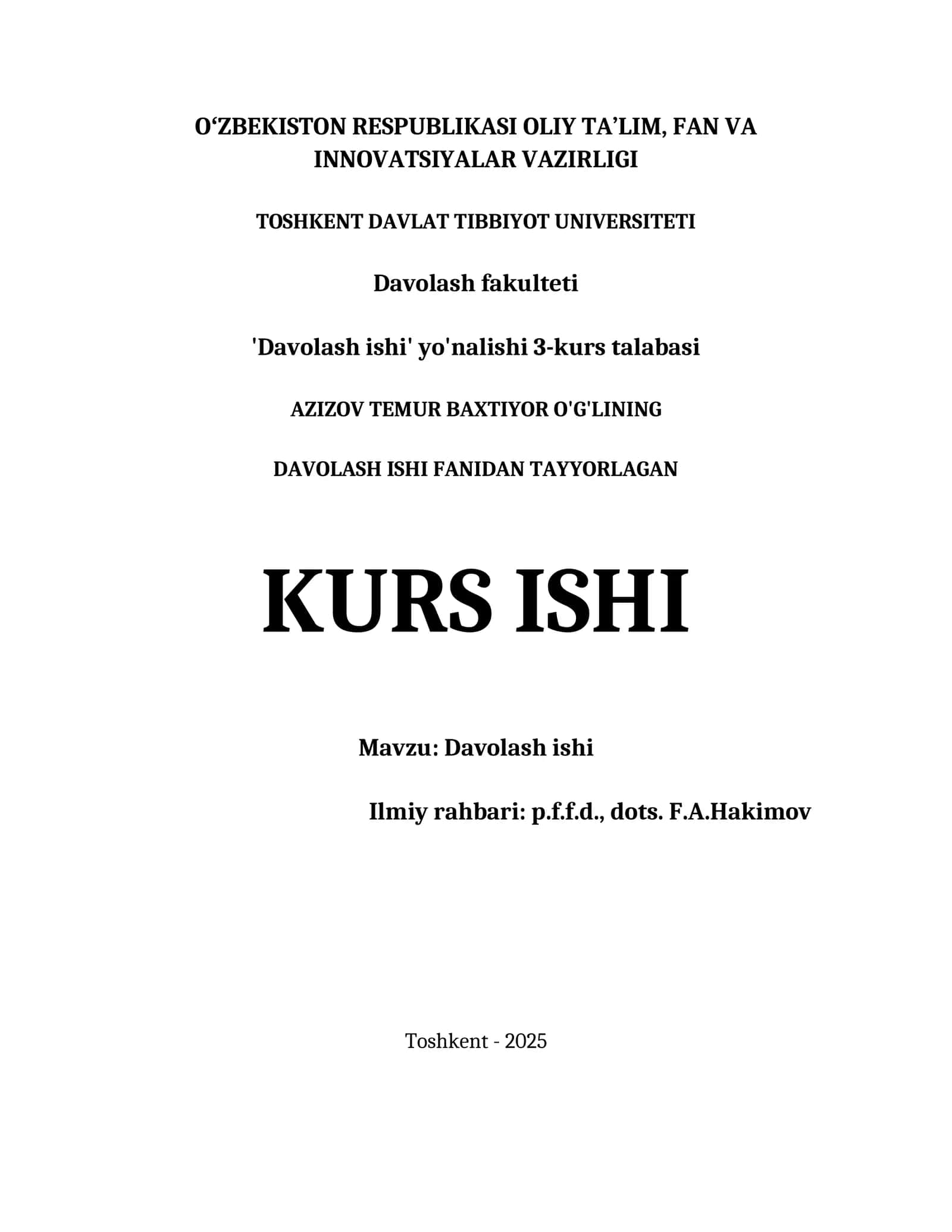 Davolash Ishi Kurs Ishi