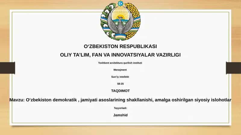 Oʻzbekiston demokratik, jamiyati asoslarining shakllanishi, amalga oshirilgan siyosiy islohotlar