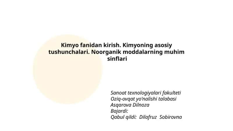 Kimyo fanidan kirish
