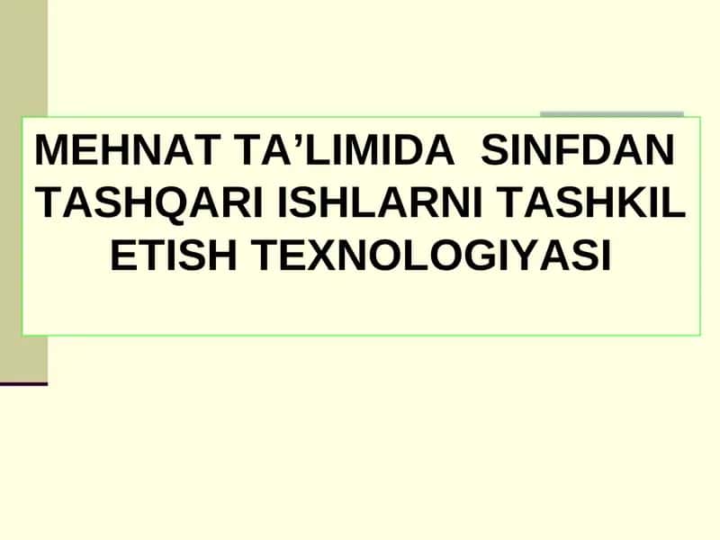 MEHNAT TA’LIMIDA SINFDAN TASHQARI ISHLARNI TASHKIL ETISH TEXNOLOGIYASI