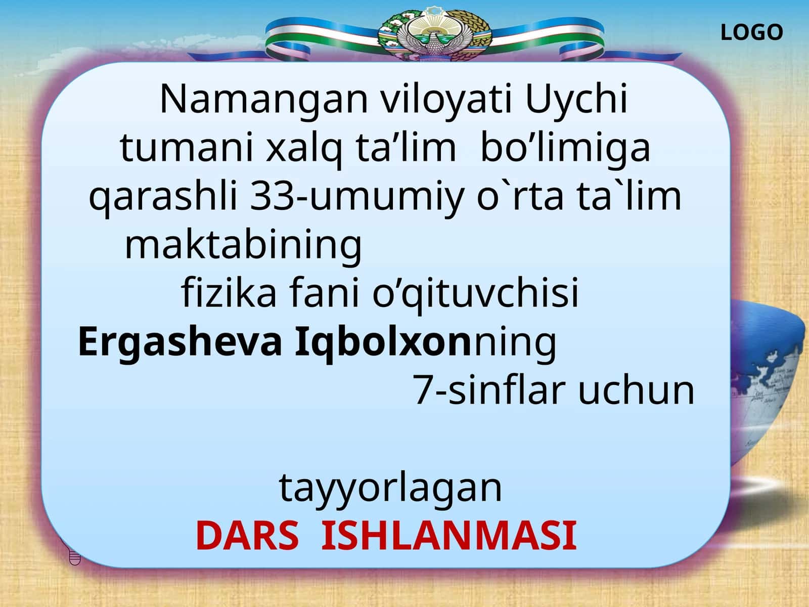 7-sinf Fizika fanidan Quvvat mavzusida dars ishlanma